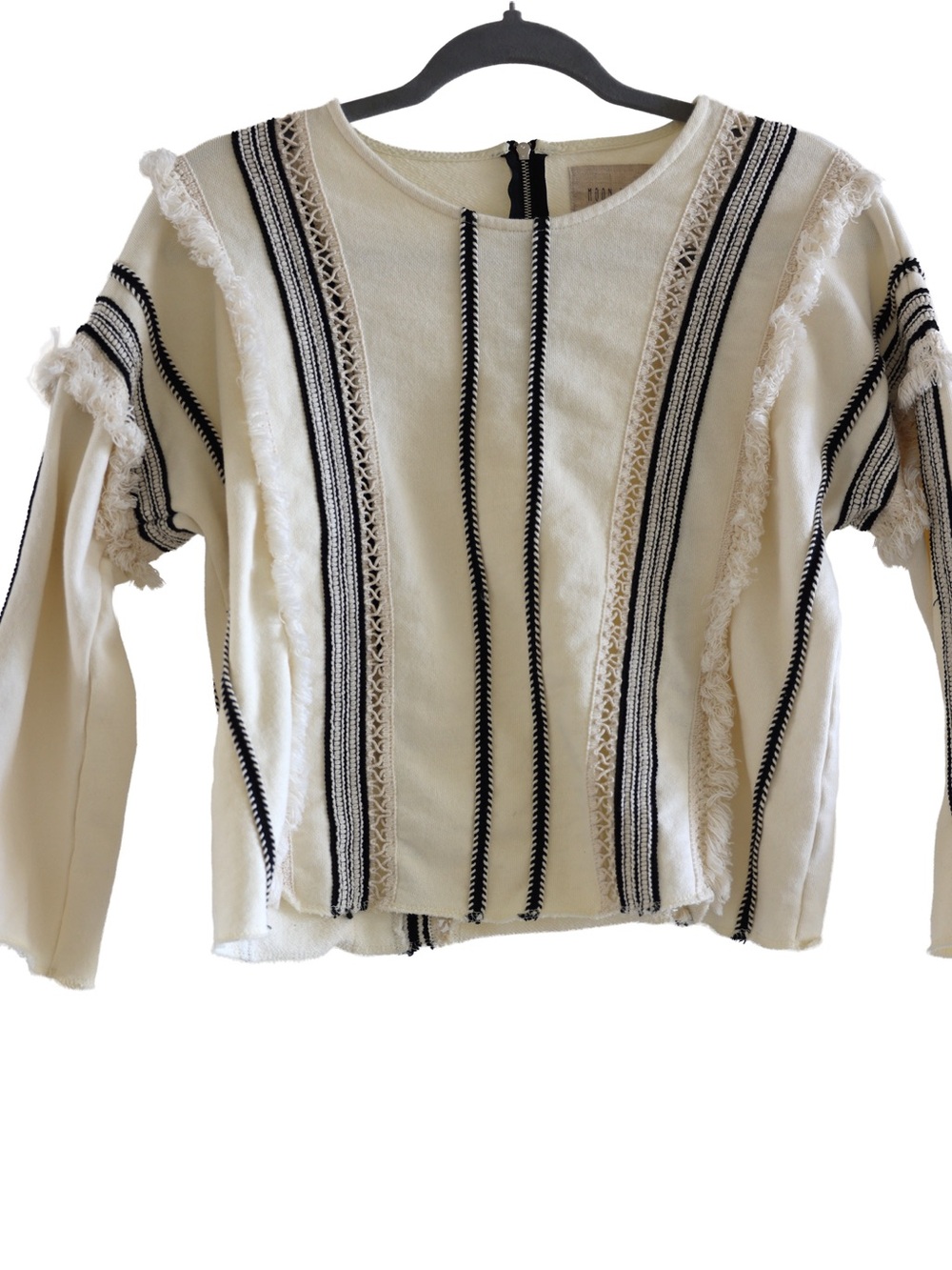 Moon River Cream Blouse with Black Striped Embroidery
